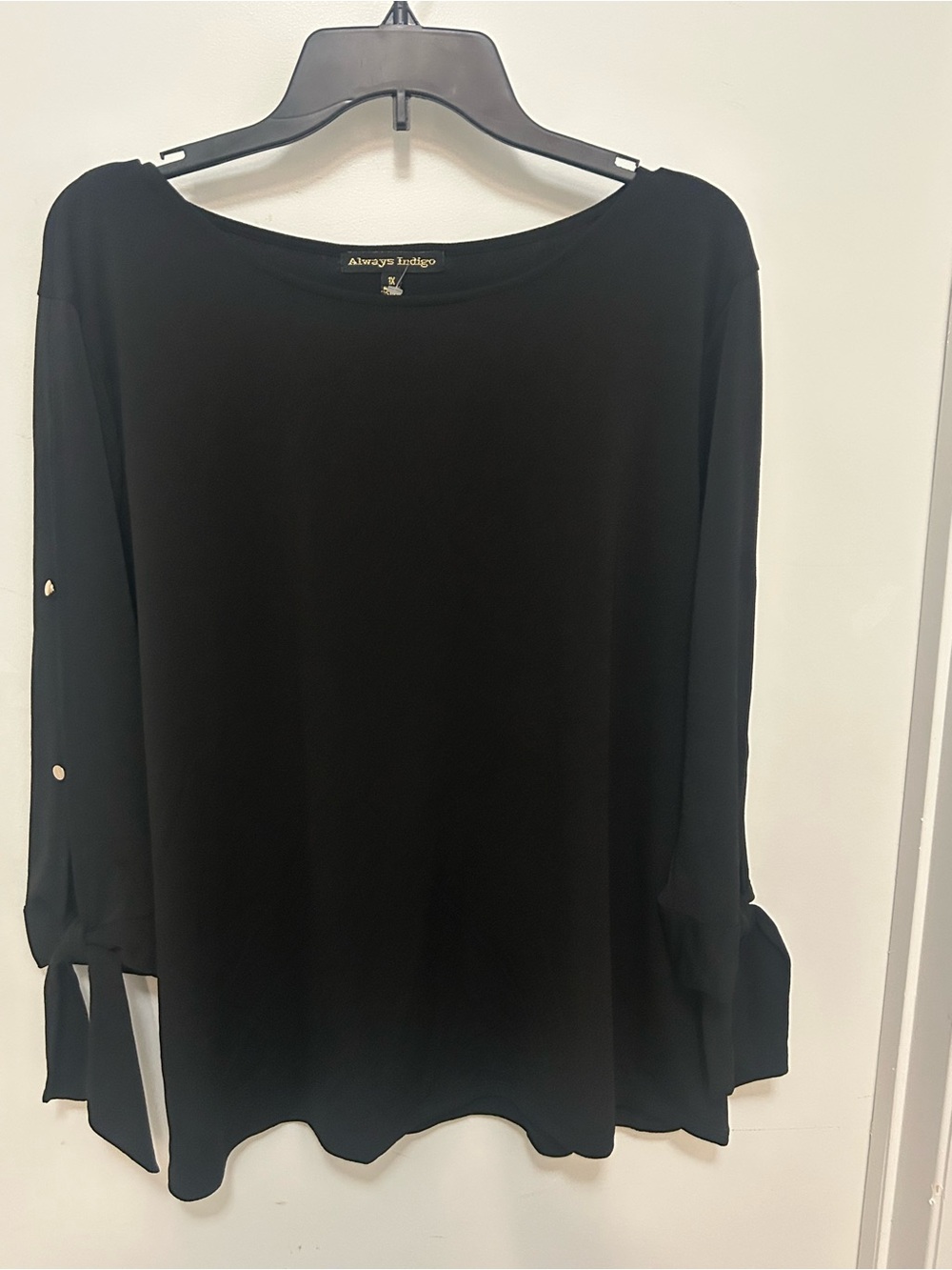 Always Indigo Black Long-Sleeve Tie-Cuff Blouse
